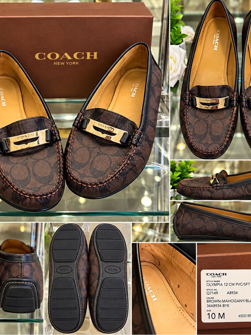 Vintage Coach Olympia Signature Canvas Loafers Sz 10M Brown Mahogany Q7149